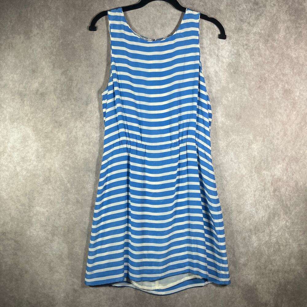 J.Crew Dress Womens 8 Blue White Striped Silk Sleeveless Lined Casual Vacation